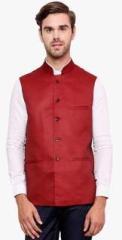 See Designs Maroon Solid Ethnic Jacket men