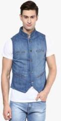 Zess Blue Washed Denim Waistcoat men