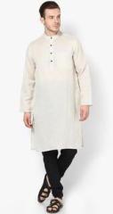 Even Solid Light Grey Kurtalinen Solid Light Cream Kurta men