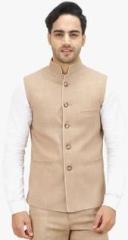 Bluethreads Beige Solid Nehru Jacket men