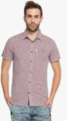 883 Police Maroon Checked Slim Fit Casual Shirt men