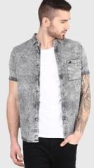 Incult Light Grey Denim Slim Fit Casual Shirt men