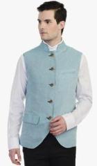 Blimey Aqua Blue Solid Regular Fit Reversible Nehru Jacket men