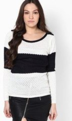 Femella Black/Off White Boat Neck Stripe Sweater women