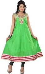 Fabdeal Green Embellished Anarkali women