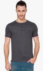 Highlander Dark Grey Solid Henley T Shirt men