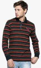 Mufti Grey Milange Striped Polo T Shirt men