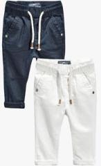 Next Navy/White Linen Blend Trousers 2 Pack boys