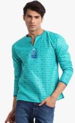 Veda Aqua Blue Printed Kurta men