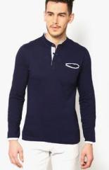 Phosphorus Navy Blue Solid Henley T Shirts men