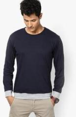 Phosphorus Navy Blue Solid Round Neck T Shirts men