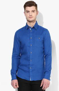 Celio Blue Solid Regular Fit Casual Shirt men