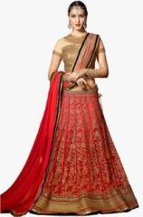 Needle Impression Red Embellished Lehenga women