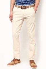 Cotton County Cream Solid Casual Trouser men