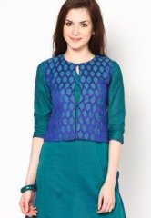 Abhishti 3/4Th Sleeve Green Solid Kurti With Jacket women