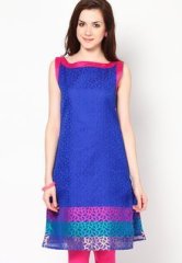 Abhishti Sleeve Less Blue Embroidered Kurti women