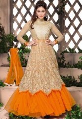 Admyrin Cream And Orange Gown Style Heavy Embroidered Anarkali women