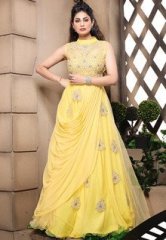 Admyrin Yellow Georgette Embroidered Gown Style Anarkali Suit women