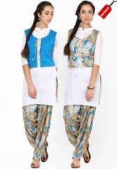 Aks Blue Printed Reversible Shrug With Patiala women