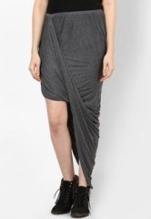 Alia Bhatt For Jabong Grey Melange Ruched Drape Skirt women