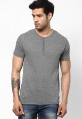 Andrew Hill Grey Henley T Shirt With Contrast Neck Binding & Placket men