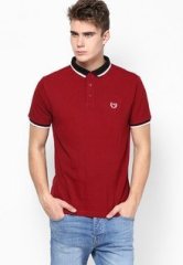 Andrew Hill Maroon Tipping Collar Polo T Shirt With Chest Embroidery men