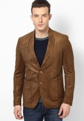 Andrew Hill Smart Brown Full Sleeve Cord Blazer men