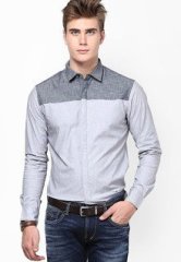 Atorse Solid Light Grey Casual Shirt men