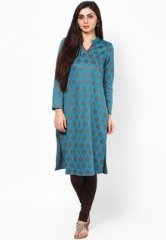 Aurelia Poly Cotton Blue Solid Kurta women