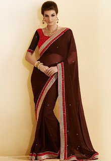 Bahubali Brown Embroidered Sarees women