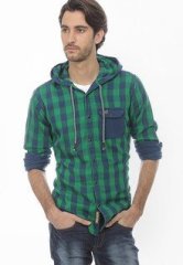 Basics Life Checks Green Casual Shirt men