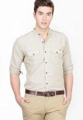 Basics Life Solid Beige Casual Shirt men