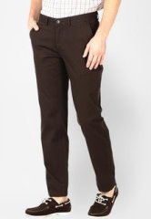 Basics Life Solid Brown Slim Fit Casual Trouser men