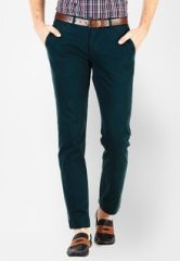 Basics Life Solid Green Slim Fit Casual Trouser men