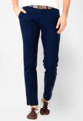 Basics Life Solid Navy Blue Slim Fit Casual Trouser men