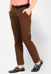 Basics Life Solid Rust Slim Fit Casual Trouser men