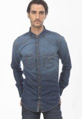 Basics Life Washed Blue Casual Shirt men