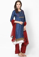 Biba Blue Cotton Blend Solid Suit Set women