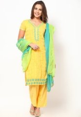 Biba Cotton Blend Embroidered Yellow Suit women