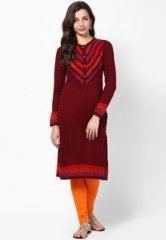 Biba Red Acrylic Straight Kurta women