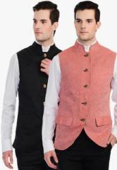 Blimey Pink Solid Regular Fit Reversible Nehru Jacket men