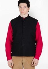 British Cross Solid Black Waistcoat men