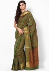 Bunkar Cotton Silk Fancy Banarasi Zari Work Mehandi Green Saree women