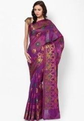 Bunkar Faux Silk Fancy Banarasi Zari Work Purple Saree women