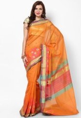 Bunkar Moonga Cotton Check Banarasi Orange Saree women