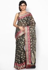 Bunkar Moonga Cotton Check Banarasi Zari Black Saree women