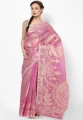 Bunkar Organza Silk Fancy Zari Carry Banarasi Magenta Saree women