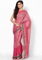 Bunkar Pure Supernet Cotton Multi Resham Work Magenta Saree women