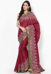 Bunkar Supernet Embriodery Banarasi Fancy Rani Pink Saree women