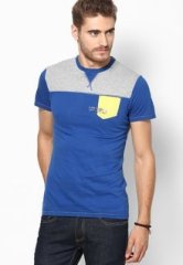 Celio Printed Blue Slim Fit Crew Neck T Shirt men